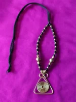 Handcrafted Brass Pendant Necklace – Black & Gold Beads - Image 3