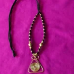 Handcrafted Brass Pendant Necklace – Black & Gold Beads
