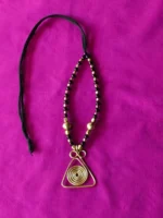 Handcrafted Brass Pendant Necklace – Black & Gold Beads