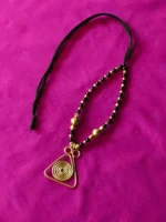 Handcrafted Brass Pendant Necklace – Black & Gold Beads - Image 2