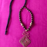 Handcrafted Brass Pendant Necklace – Black & Gold Beads