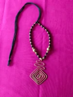 Handcrafted Brass Pendant Necklace – Black & Gold Beads