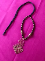 Handcrafted Brass Pendant Necklace – Black & Gold Beads - Image 4