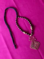 Handcrafted Brass Pendant Necklace – Black & Gold Beads - Image 2