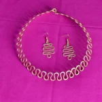 Wavy Pattern Brass Necklace Earrings Set