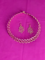Wavy Pattern Brass Necklace Earrings Set