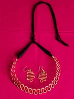 Wavy Pattern Brass Necklace Set (Necklace + Earrings) - Image 2