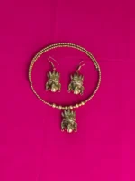 Dokra Brass Tribal Face Motif Necklace Set with Matching Earrings - Image 2