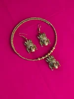 Dokra Brass Tribal Face Motif Necklace Set with Matching Earrings - Image 4