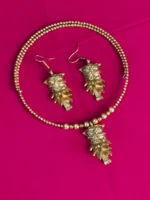 Dokra Brass Owl Face Motif Necklace Set with Matching Earrings - Image 2
