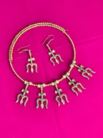 Dokra Brass Trident Necklace Set with Matching Earrings