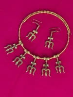 Dokra Brass Trident Necklace Set with Matching Earrings - Image 5