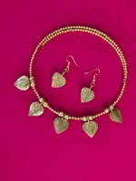 Dokra Brass Leaf Necklace Set with Matching Earrings - Image 3