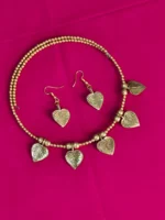 Dokra Brass Leaf Necklace Set with Matching Earrings - Image 4