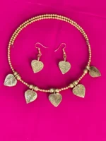 Dokra Brass Leaf Necklace Set with Matching Earrings