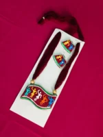 Handmade Terracotta Necklace Set with Earrings Maroon and maroon thread - Image 3