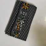 Kantha Stitch Handmade Round Purse – Floral Design black