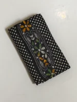 Kantha Stitch Handmade Round Purse – Floral Design black - Image 2