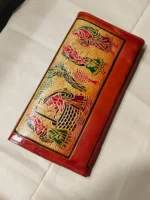 Handicraft Leather Purse Figure motif red Green - Image 2