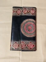 Handicraft Leather Purse flower print Black - Image 6