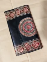 Handicraft Leather Purse flower print Black - Image 3