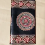 Handicraft Leather Purse flower print Black