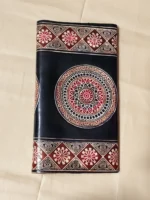 Handicraft Leather Purse flower print Black