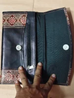 Handicraft Leather Purse flower print Black - Image 5