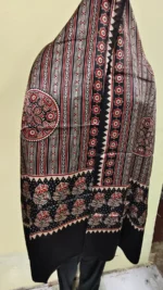 Ajrakh Modal Silk Stole – Royal Black Hand Block - Image 2