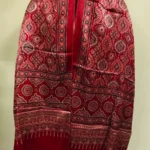 Ajrakh Modal Silk Mashru Stole – Red Maroon Geometric Pattern