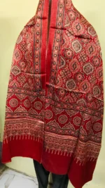 Ajrakh Modal Silk Mashru Stole – Red Maroon Geometric Pattern - Image 5