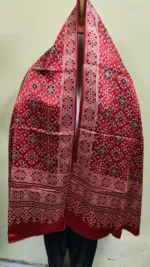 Ajrakh Modal Silk Stole Dupatta Hand block (Red Maroon) - Image 5