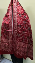 Ajrakh Modal Silk Stole Dupatta Hand block (Red Maroon) - Image 4