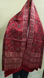 Ajrakh Modal Silk Stole Dupatta Hand block (Red Maroon) - Image 3