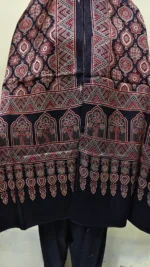 Ajrakh Silk Stole – Classic Black Handblock Print - Image 2