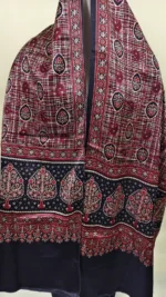 Ajrakh Modal Silk Stole – Handcrafted Elegance Black - Image 2