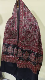 Ajrakh Modal Silk Stole – Handcrafted Elegance Black - Image 3