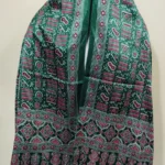 Ajrakh Modal Silk Stole Hand block Forest green (Mashru Silk)