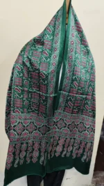 Ajrakh Modal Silk Stole Hand block Forest green (Mashru Silk) - Image 3