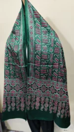 Ajrakh Modal Silk Stole Hand block Forest green (Mashru Silk) - Image 2