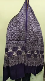 Ajrakh Mashru Modal Silk Stole – Purple Geometric Heritage
