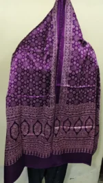 Ajrakh Mashru Modal Silk Stole – Purple