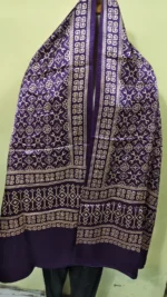 Ajrakh Hand block Mashru Modal Silk Stole – Purple Geometric Pattern