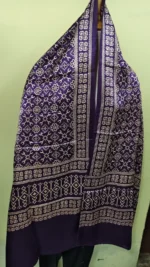 Ajrakh Hand block Mashru Modal Silk Stole – Purple Geometric Pattern - Image 3