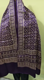 Ajrakh Hand block Mashru Modal Silk Stole – Purple Geometric Pattern - Image 4
