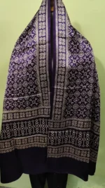 Ajrakh Hand block Mashru Modal Silk Stole – Purple Geometric Pattern - Image 5