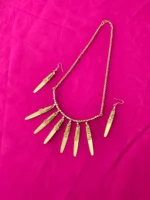 Dokra Brass Long Leaf Necklace Set with Matching Earrings - Image 2