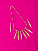 Dokra Brass Long Leaf Necklace Set with Matching Earrings - Image 3