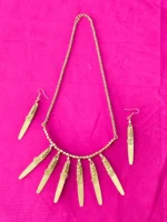 Dokra Brass Long Leaf Necklace Set with Matching Earrings - Image 4