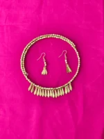 Brass Necklace Set with Matching Earrings - Brass wrapped leaf design - Image 2